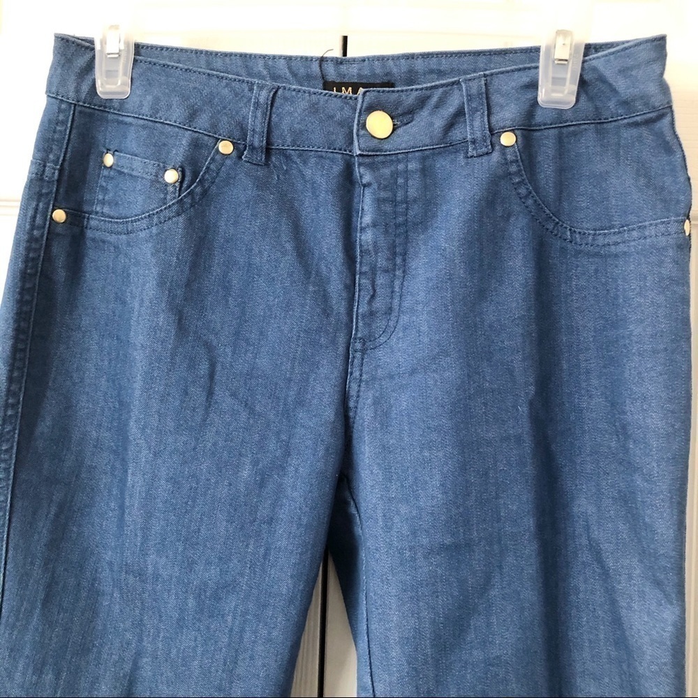 IMAN Denim Pants Three Pocket Pant Gold Logo Studs and Button Size S - Picture 6 of 11